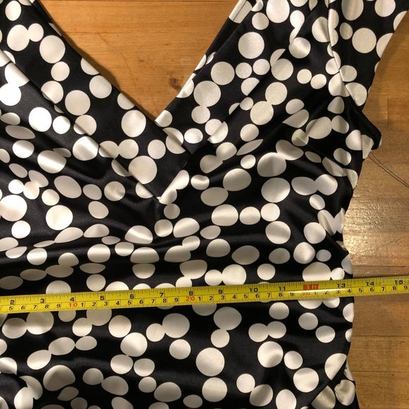 Maggy London Satin Polka Dot MIDI Dress Black and White Size 8 - Picture 12 of 16